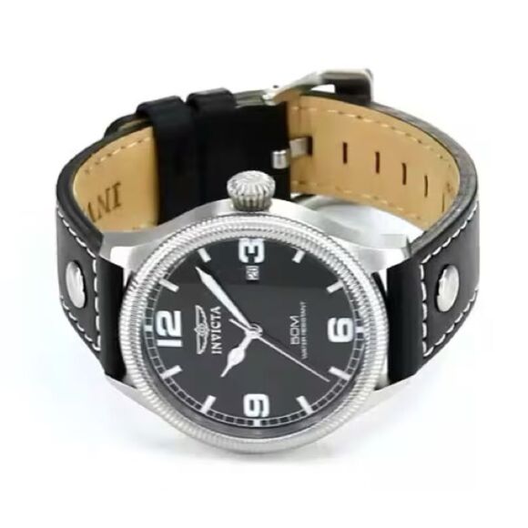 Invicta Black and Silver Watch with Studded Leather Band - Picture 1 of 9